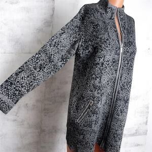 Fontana Jacket Coat, Gray Black Trim Shiny Full Zip Oversized‎ Long Knit XL